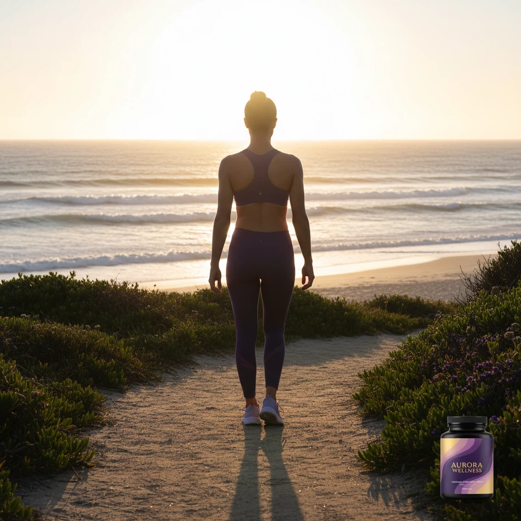 Anonymous silhouette walking along a sunny Australian coastal path - food supplement for active lifestyle